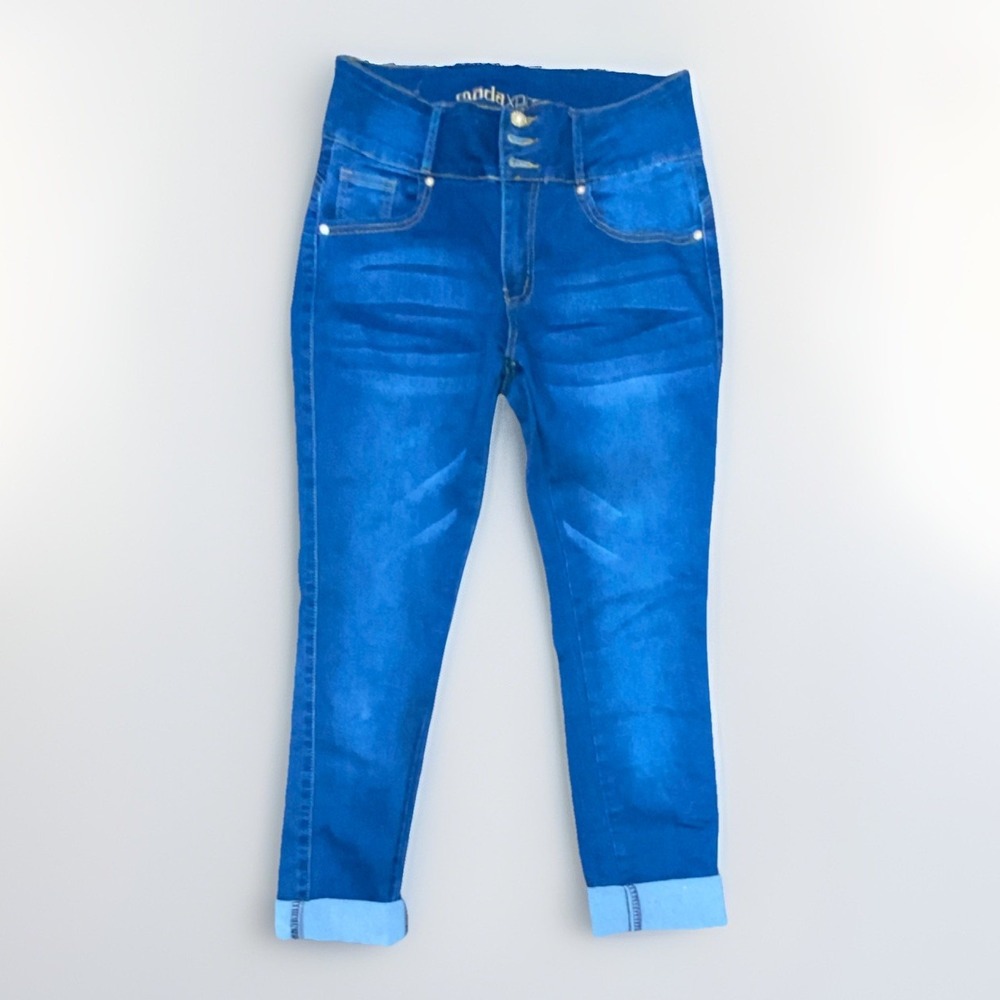 Moda Xpress Medium Wash Capri Style Blue Denim Button Zip Stretch Jean SZ 9 Y2K
